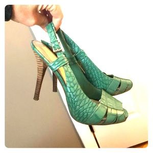 Faux snake skin teal heels